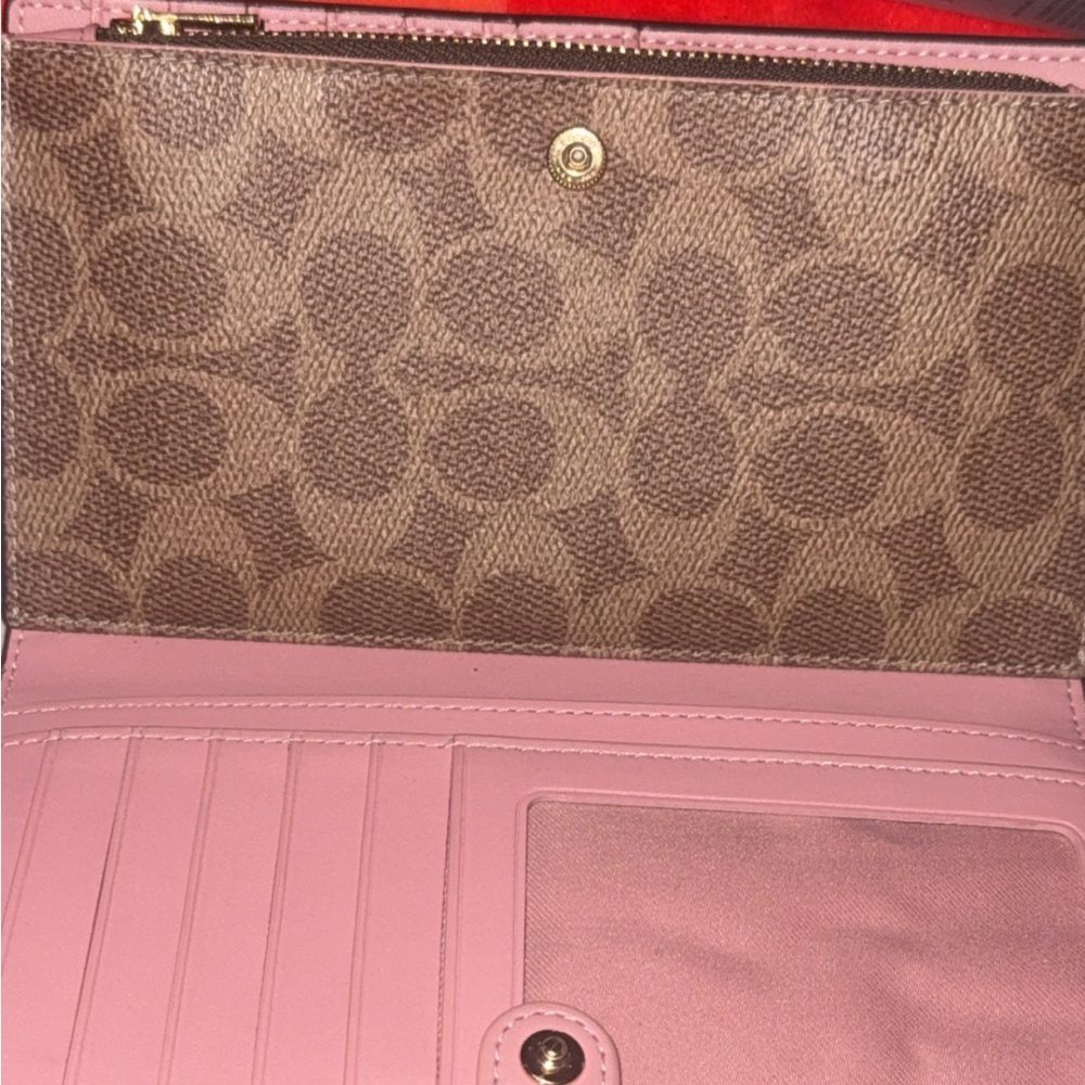 Coach Pink Pebbled Leather Wallet with Gold Logo - Picture 5 of 9